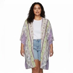 Haptics by Holly Harper Boho Mixed Floral Kimono 3X Plus Size Retro Mid Century